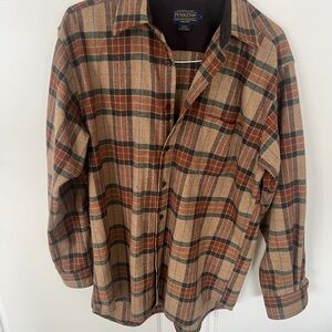 Pendleton Brown & Rust Plaid Wool Shirt Large